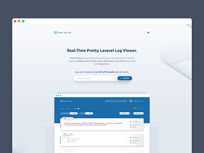 Check the log! - Landing Page clean landing landing page landing page design landingpage laravel minimal web design website