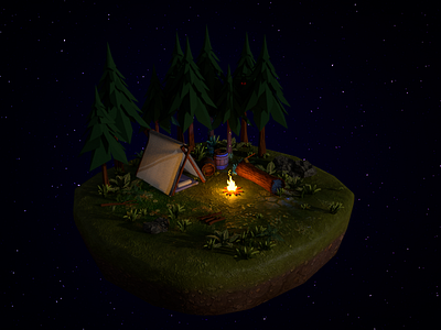 Low poly Forest Scene b3d blender blender3d forest handpainted low poly lowpoly night stars