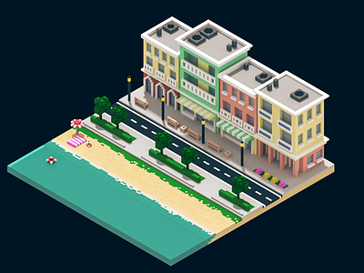 Voxel City Scene beach city lowpoly magicavoxel pastel voxel