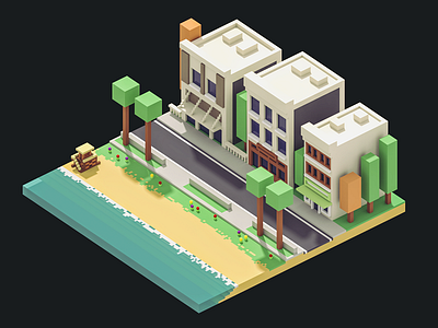 Voxel City Scene 002 3d 3dmodeling b3d blender3d city low poly lowpoly voxel