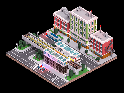 Voxel City Scene 003 3d 3dmodeling city low lowpoly magicavoxel poly scene voxel voxels