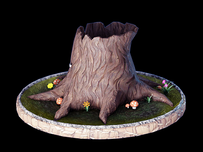 Tree Stump - Update 3d 3dmodeling b3d blender blender3d filmic blender handpainted lowpoly