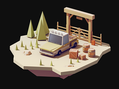 Farm Truck Low Poly Scene