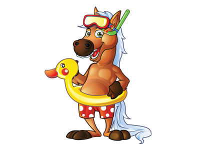 Pony Mascot cartoon duck horse mascot pony swim suit