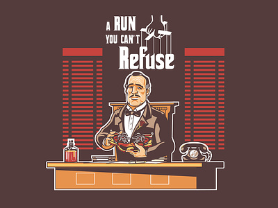 A Run You Cant Refuse animated cartoon character godfather logo mascot running sneaker