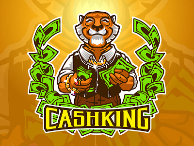 Cash King billionaire cartoon character glamour logo mascot rich sugardady tiger