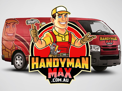 Handymanmax branding cartoon character design handyman logo mascot plumber service technician vector worker