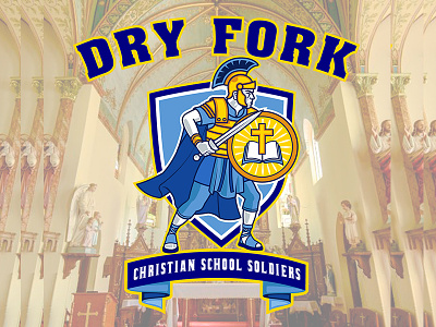 Dry Fork School branding cartoon catholic school character christian school christianity mascot religious roman warrior