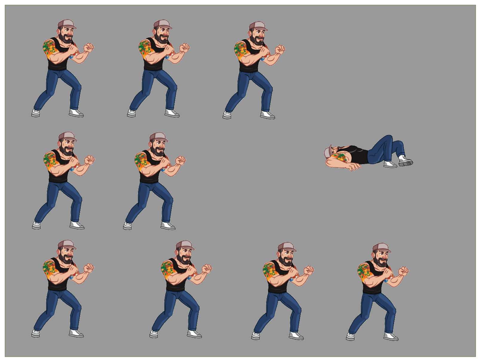 Tough Guy Animation Sprite animation animation sprite bearded man cartoon fighter game game assets game graphics hero mobile game muscular sprite tough guy
