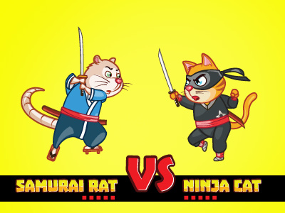 Samurai Rat vs Ninja Cat 2d game asset cartoon cat game art game sprite mouse ninja rat samurai