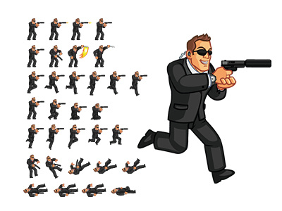 Secret Agent Sprites 2d character animation cartoon game secret agent spritesheet