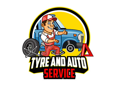 Tyre and Auto Service Cartoon Logo auto automotive car cartoon garage logo mascot service technician