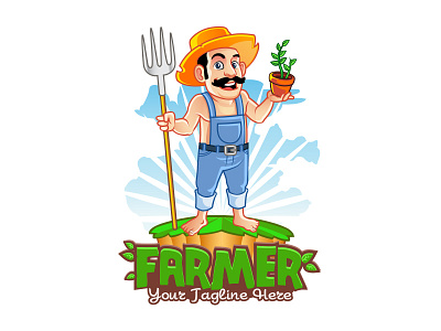 Terracotta Pot Farmer agriculture cartoon character farmer logo mascot sprout villager