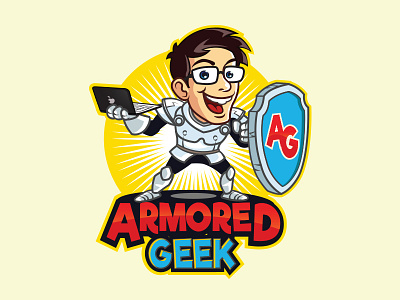 Armored Geek cartoon character computer game geek genius logo mascot technology youtuber