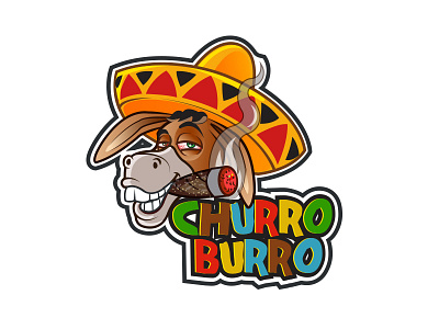Churro Burro amigo branding cartoon character cigar donkey logo mascot mexico sombrero