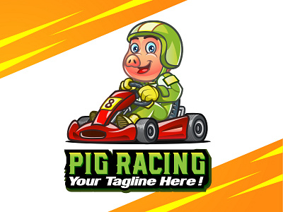 Pig Racing automotive branding cartoon character logo pig racing sport