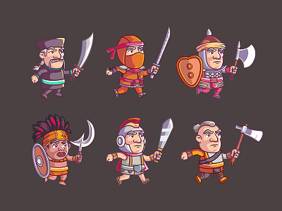 Warrior Cartoon Game Character 7 To 14 animation game game character iroquise manchu ninja numidian persian samurai sprite teuton