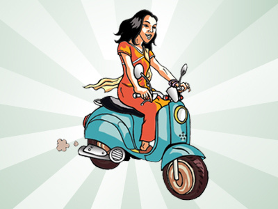 Scooter Girl cartoon girl human india motor bike scooter