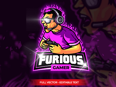 Furious Gamer Esport Logo cartoon character cyber esport game gaming illustration logo