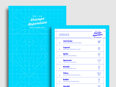 Shampo Apperitivo - Drinks menu blue drinks menu graphicdesign grid icons illustration typography vector