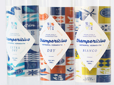 Shamperitivo bottle bottle label design detail drinks graphicdesign icons illustration packaging pattern photoshop typography vector vermouth