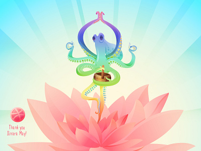 OctoYoga animal chatacter color concept debut first shot invite lotus octopus thanks vector yoga