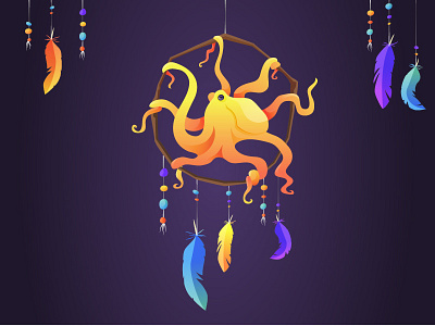 Octopus dream catcher catcher character color concept drea fairy feather mistery octopus vector