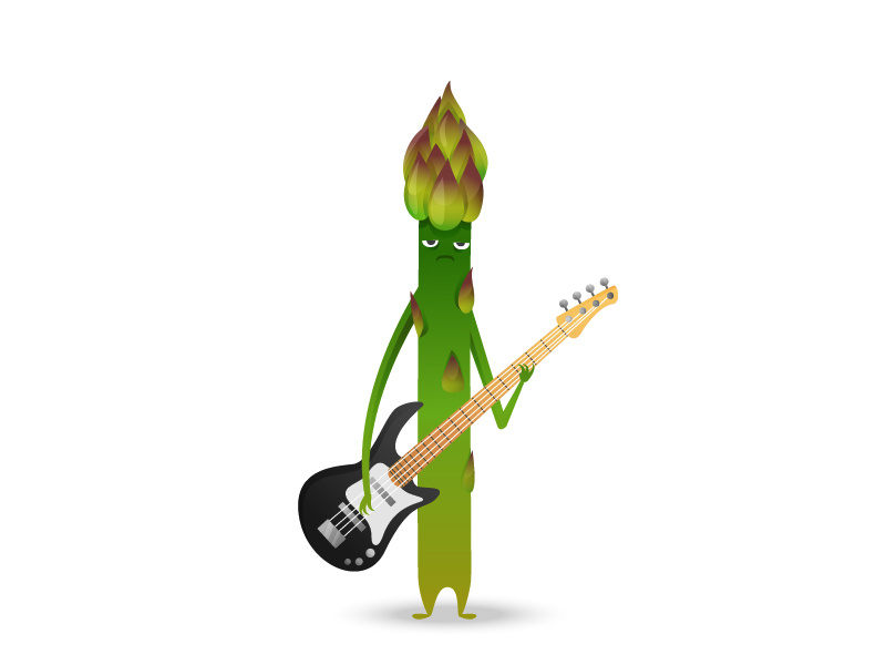 Asparagus Bass vector gradient musician player character vegan vegetable band rude guitar bass asparagus