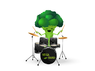 Broccodrums band broccoli character drums gradient green vector vegan vegetable