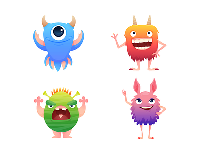 Monsters for game animation character color creature editable game gradient horn kid monster vector