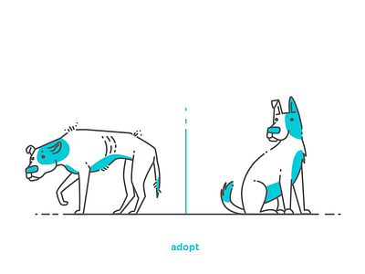 Dog before and after adoption adopt blue charity color dog icon illustration line logo outline pet puppy