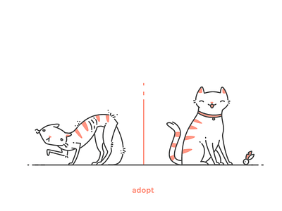 Cat before and after adoption adopt cat color icon illustration kitten line logo outline pet pink save