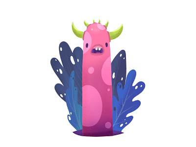 Pink Nibbler character color cute design gradient illustration ipad kids leaves monster raster teeth