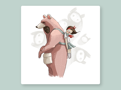 Bear with girl animal anime backpack bear character character design color costume cute design girl illustration kid pink spirit totem