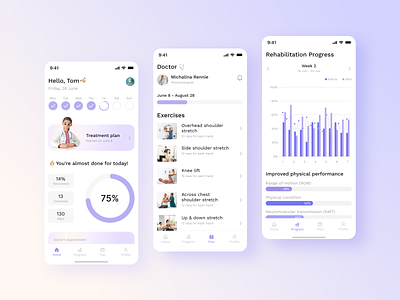 Physical Therapy Exercises & Tracker App app design exercises physiotherapy tracker ui ux uxui