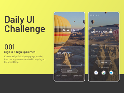 Day 001 of UI Challenge. Unwind Travel App dailyui design ui ux