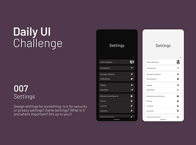 Daily UI 007 Setting app daily007 dailyui design settings ui ux