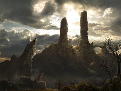 Sun Temple clouds dark illustration mattepainting photoshop shadow