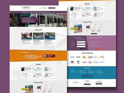 Institutional webdesign clean flat grid homepage layout orange purple webdesign websiten white