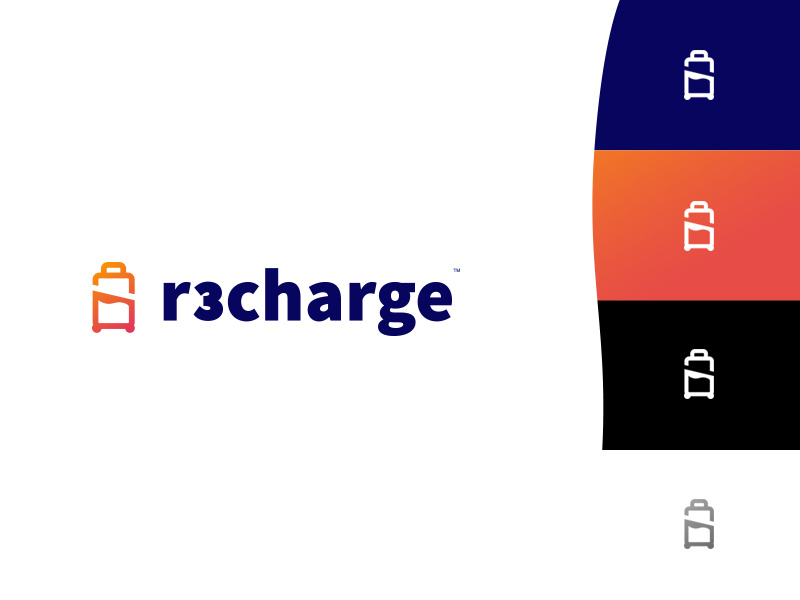 #Logo design R3charge battery suitcase bed gradient logo design mark corporate vector design red blue identity logotype branding clean white logo