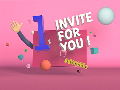#1 Invite for you !! 3d 3d art 3d artist blue bowl c4d character dribbble font hand invitation invitation design pink render square transparent typography white yellow