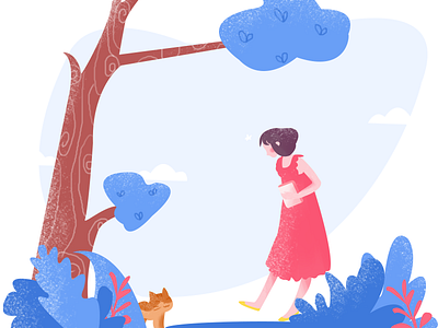 Girl and Cat cat colour forest girl illustrates science tree ui weather