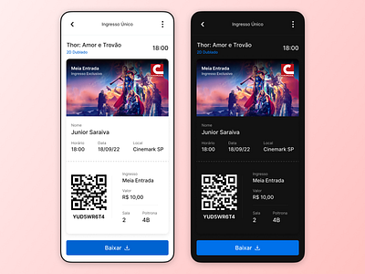 Ticket Screen App app cinema daily dailyui dark dark mode design ingresso movie movie theater ticket ui uiux ux