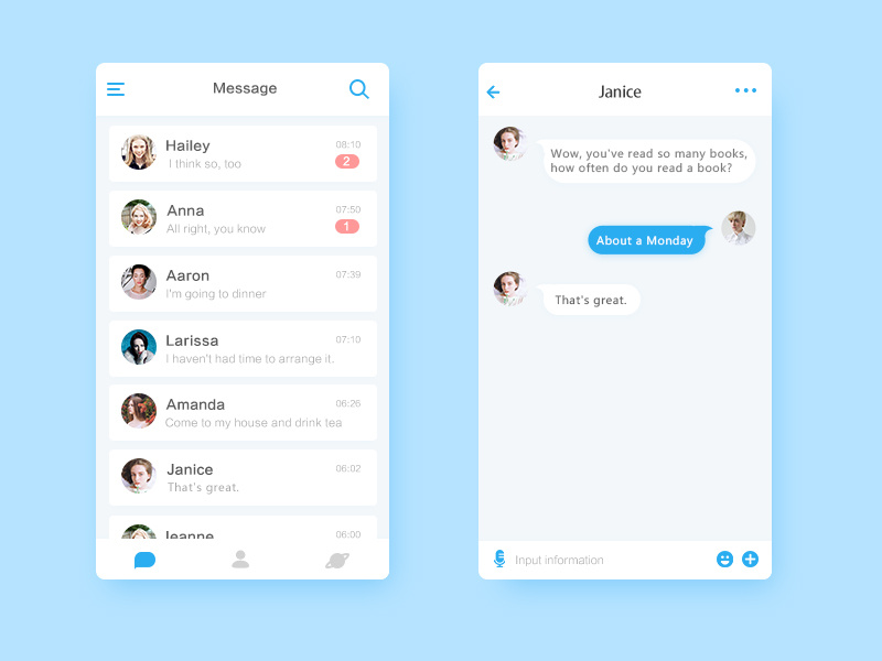 Message interface by syy3 on Dribbble