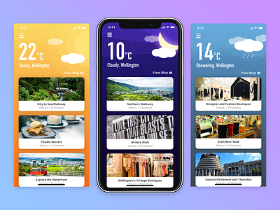 Redesign Welly Walks - Tour List app graphic hike illustration list tour ui weather
