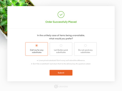 Order Successfully Placed message