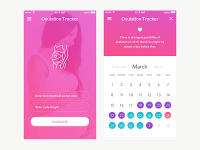 Ovulation Tracker app clean design flat ios mobile app ovulation period pink ui ux