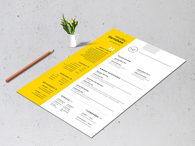 Minimal Resume & Cover Letter Layout with Yellow Elements a4 clean curriculum cv minimalist minimalistic resume template trendy vitae