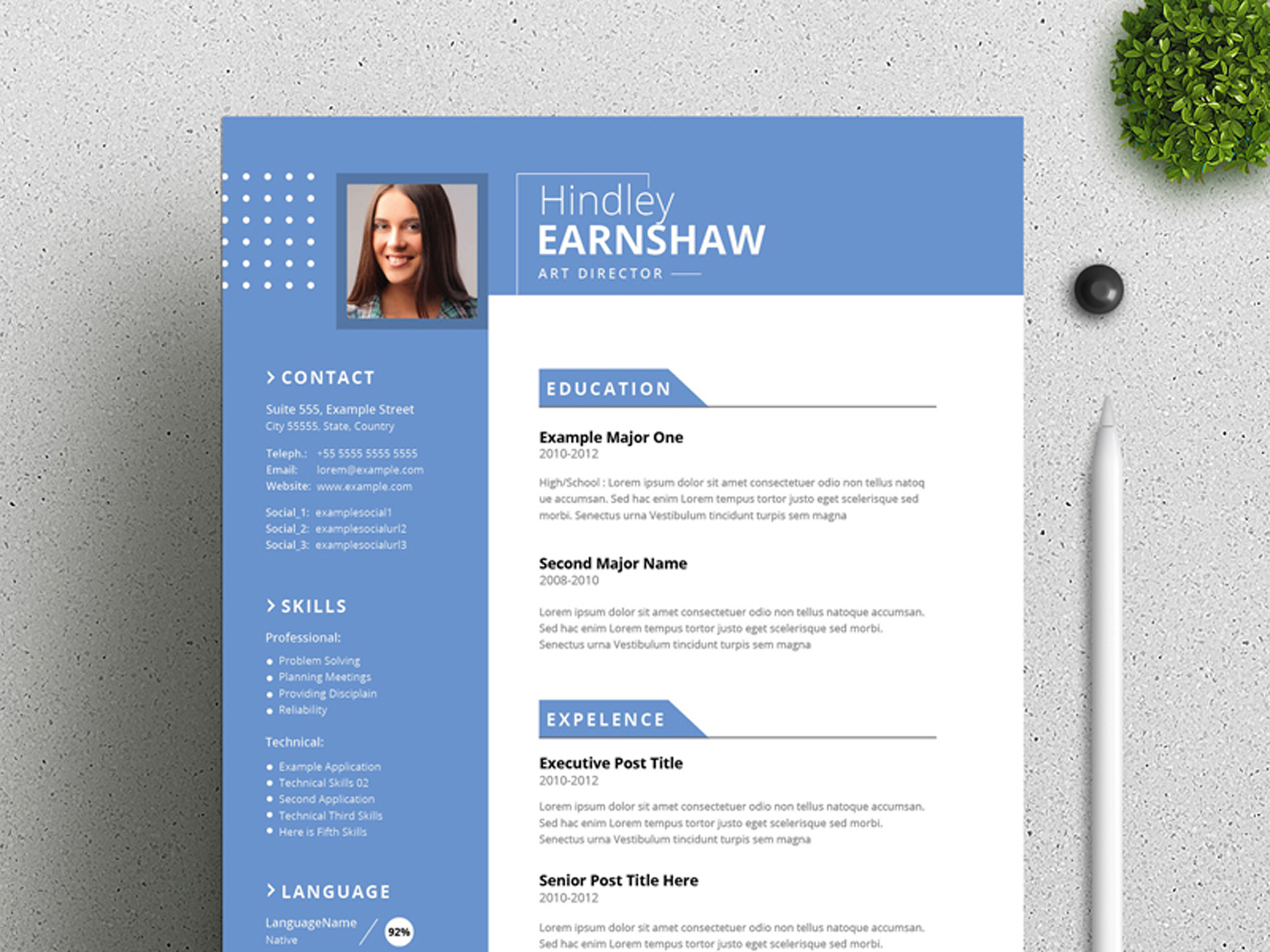 Minimal Resume & Cover Letter Layout with Blue Elements by Arts_Design ...