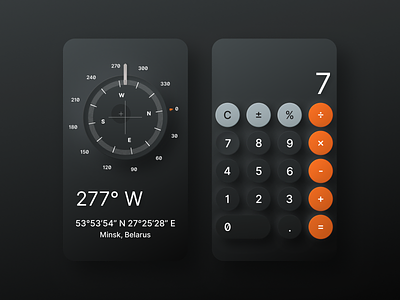 Skeuomorph Compass & Calculator | Immortal Classic application calculator compass dark mode glow gradient ios app night mode skeuomorph skeuomorph app